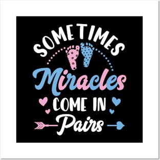Sometimes Miracles Come in Pairs Twin Pregnancy Announcement Gift For Men Women Posters and Art
